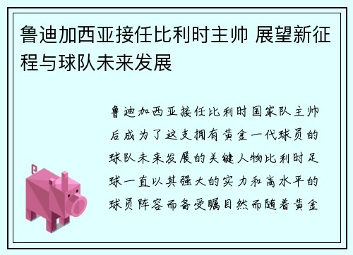 鲁迪加西亚接任比利时主帅 展望新征程与球队未来发展